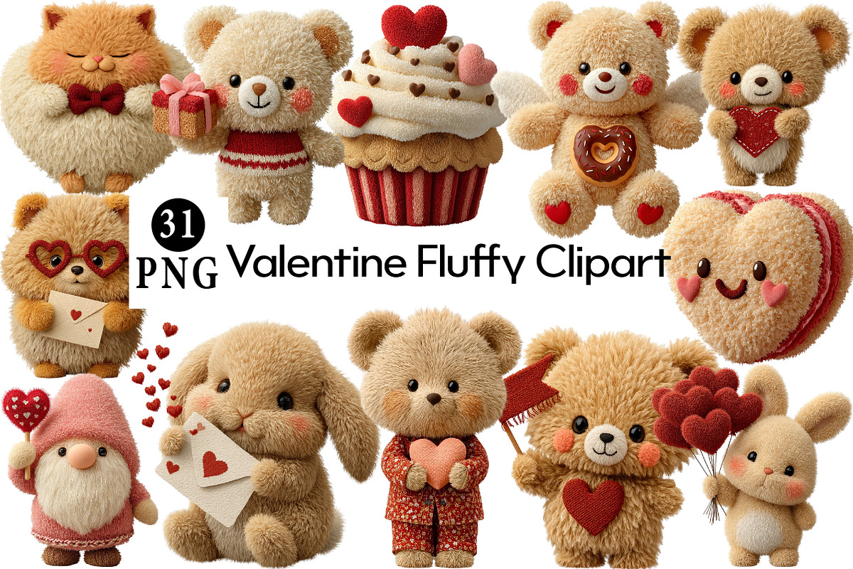 Valentine Fluffy Clipart PNG Bundle, an Illustration by Daily.Designs (Photo 1 of 5)