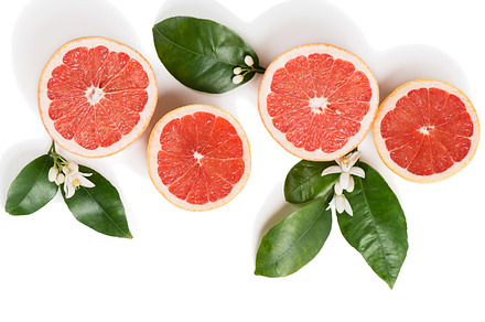 Grapefruit slices top view.