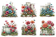 Watercolor Fence Flowers Clipart, an Illustration by Dream Creation (Thumbnail 2 of 5)