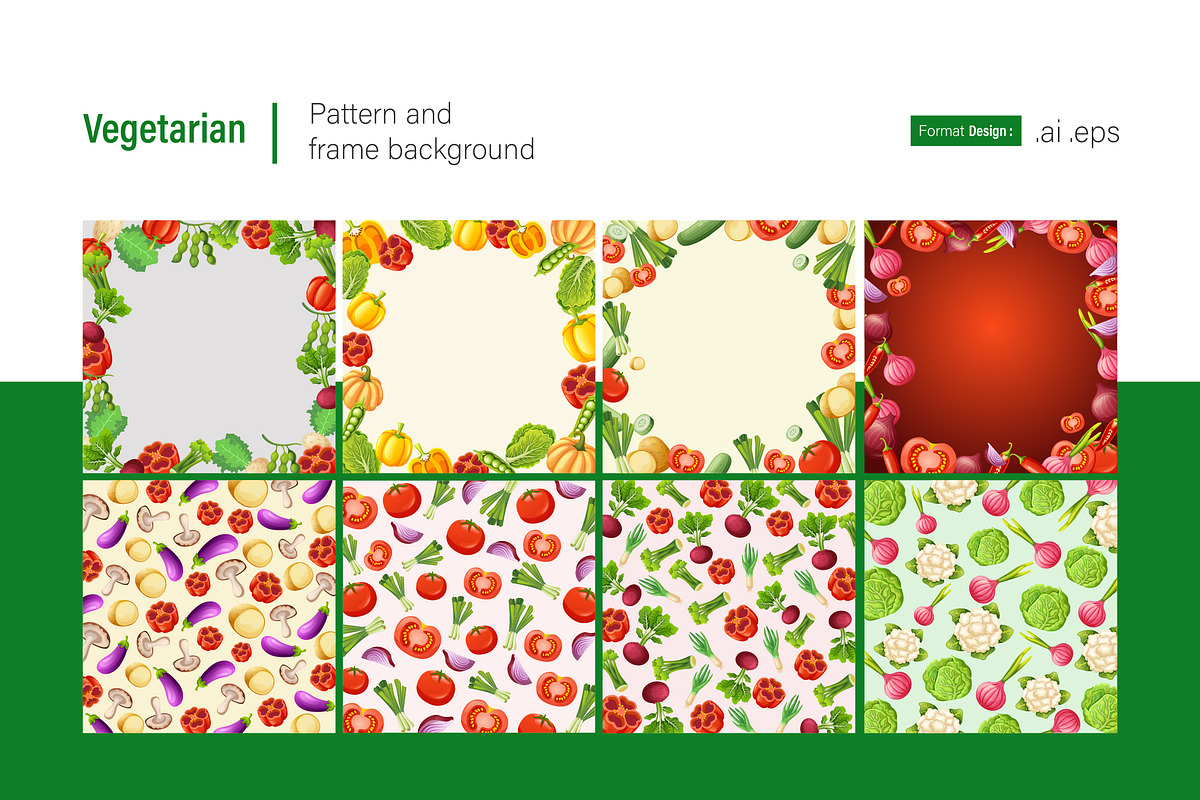 Vegetarian Pattern and Frame Backgro, a Background Graphic by shin_std