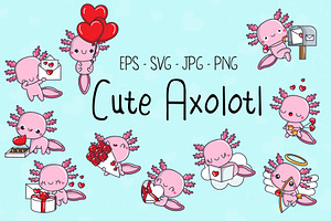 Cute Axolotl, Set Animals In Love