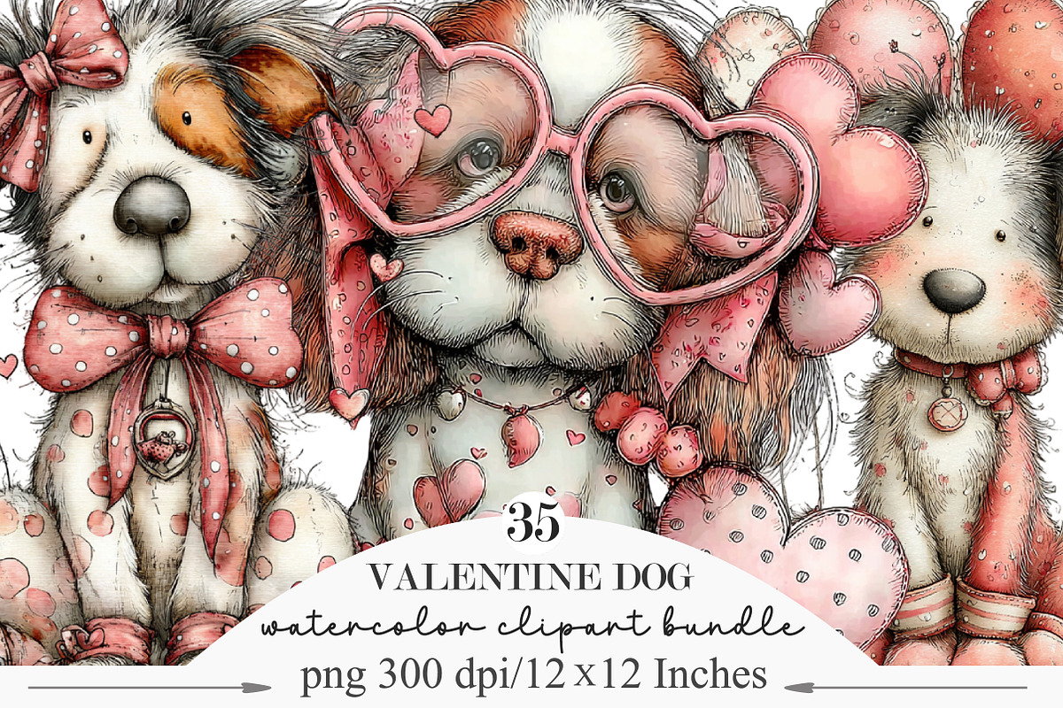 Whimsical Valentine Dog Clipart, an Illustration by Designking (Photo 1 of 5)