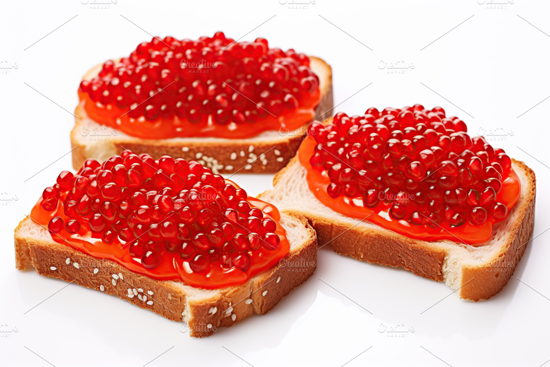 Bread with fresh red caviar on white background, a Food & Drink Photo by AlyaAnd