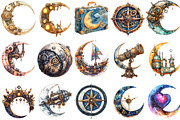 Steampunk Moon World Clipart, an Illustration by designcity5 (Thumbnail 3 of 5)