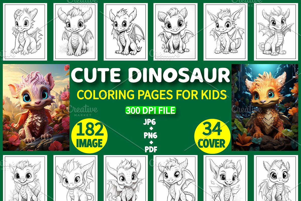 Cute Dinosaur Coloring Pages For Kid, a Brochure Template by Design Station (Photo 1 of 6)