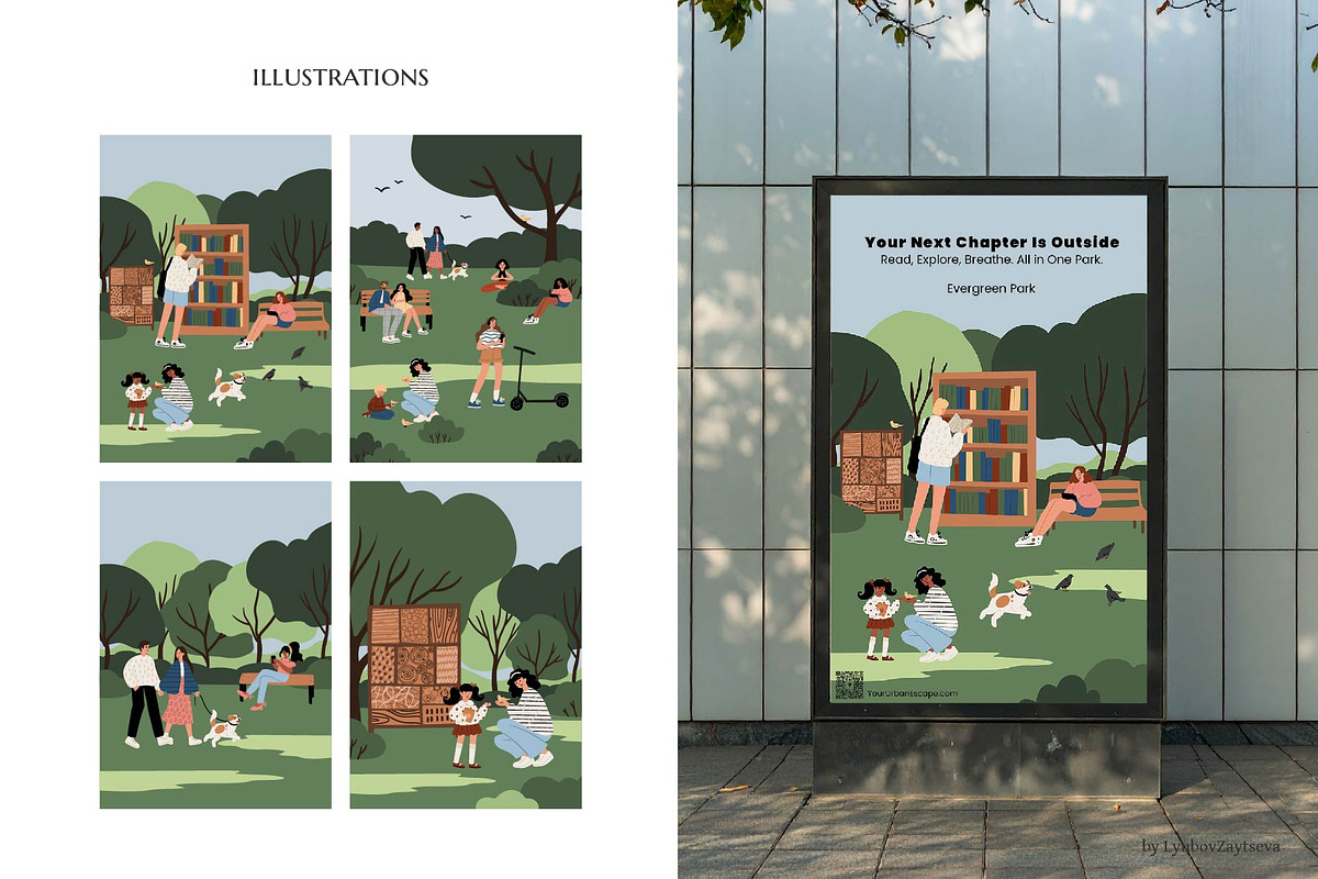 People in park Illustration clipart, a Seasonal Illustration by LyubovZaytseva (Photo 3 of 21)