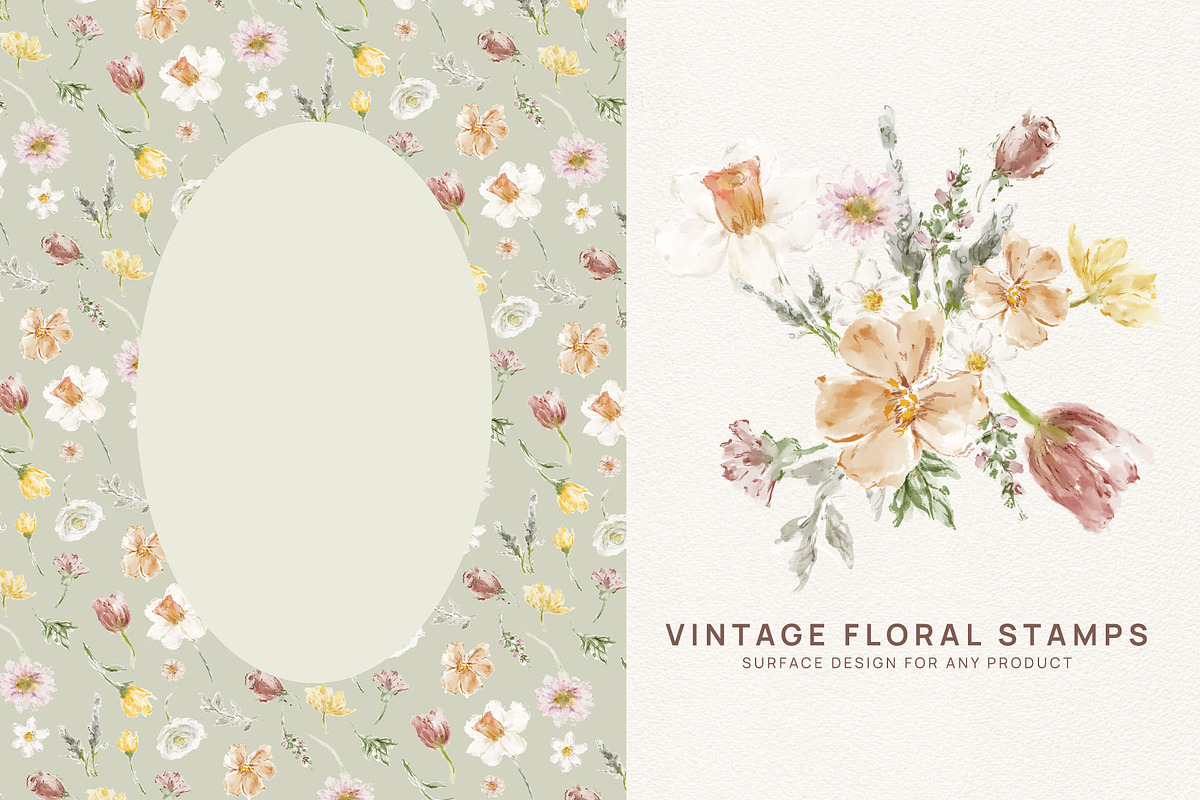 Vintage Floral Stamps Watercolor, a Seasonal Illustration by slowlivecreate (Photo 4 of 6)