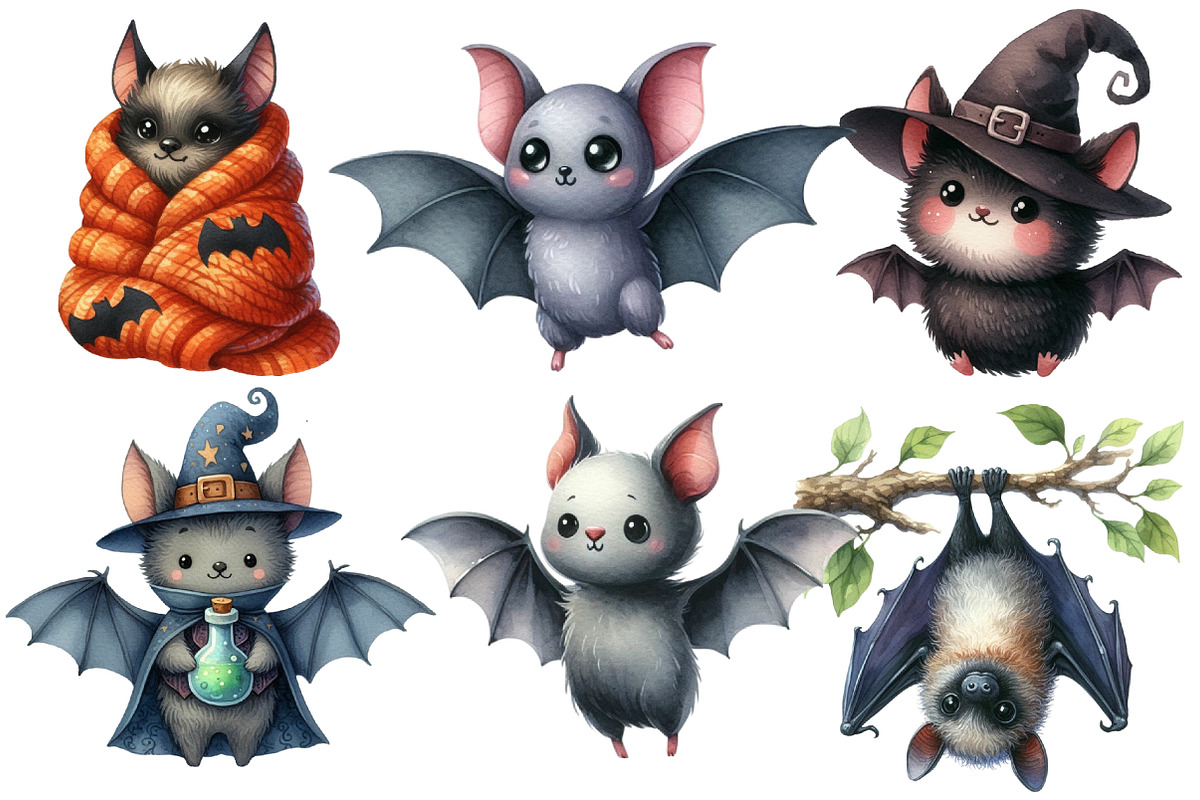 Funny Halloween Bats Clipart Bundle, an Illustration by Designworld (Photo 6 of 6)