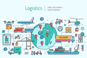 Logistics line art banners, a Transportation Illustration by Good Studio