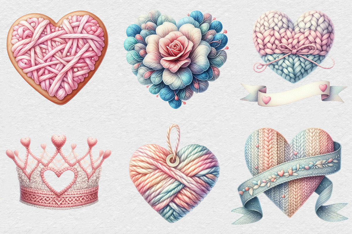 Valentine Faux Yarn Crochet Clipart, an Illustration by DreamCafeArt (Photo 2 of 7)
