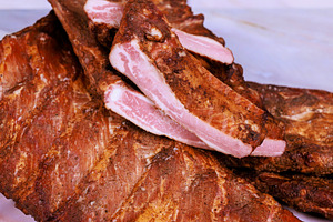 Smoked meat served on plate with