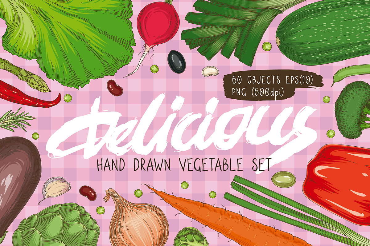 Delicious Hand Drawn Vegetable Set, a Food Illustration by DeepFuze (Photo 1 of 3)