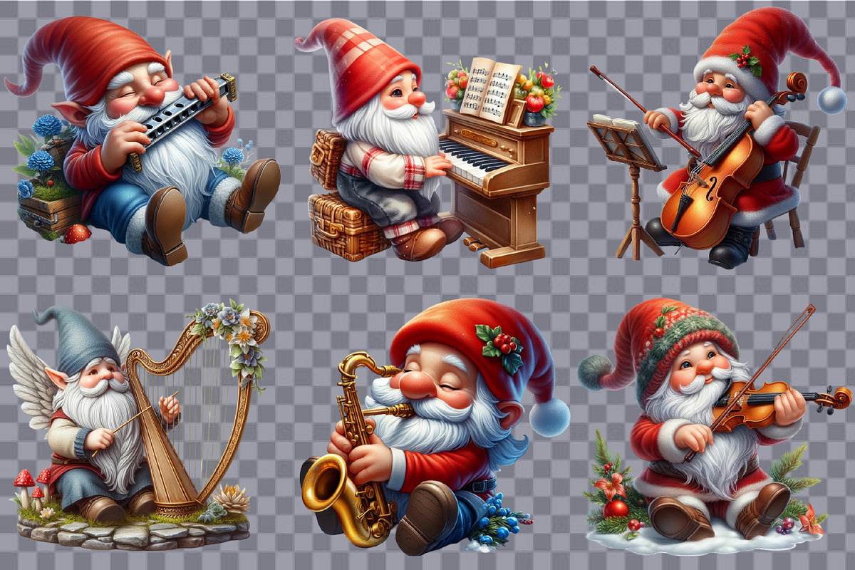 Watercolor Christmas Gnome Musicians, an Illustration by SVGArt (Photo 5 of 8)