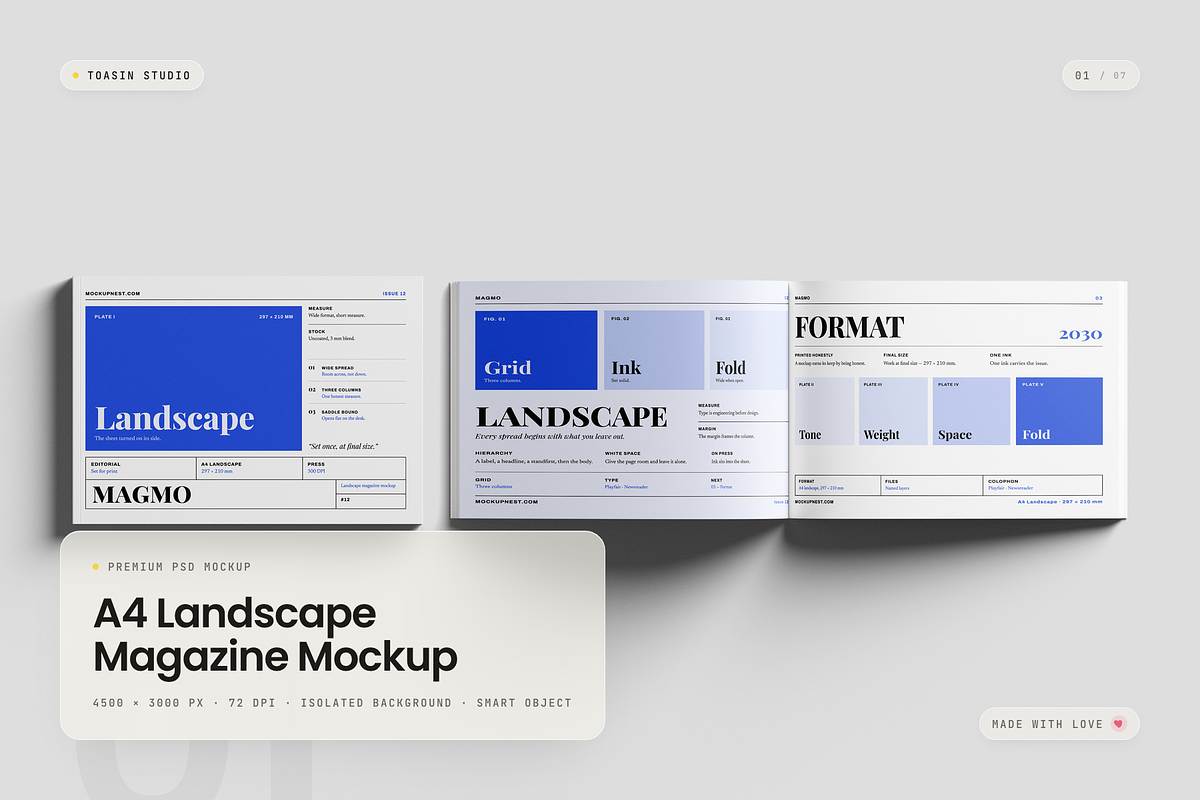 A4 Landscape Magazine Mockup, a Books & Magazine Mockup by Toasin Studio (Photo 1 of 7)