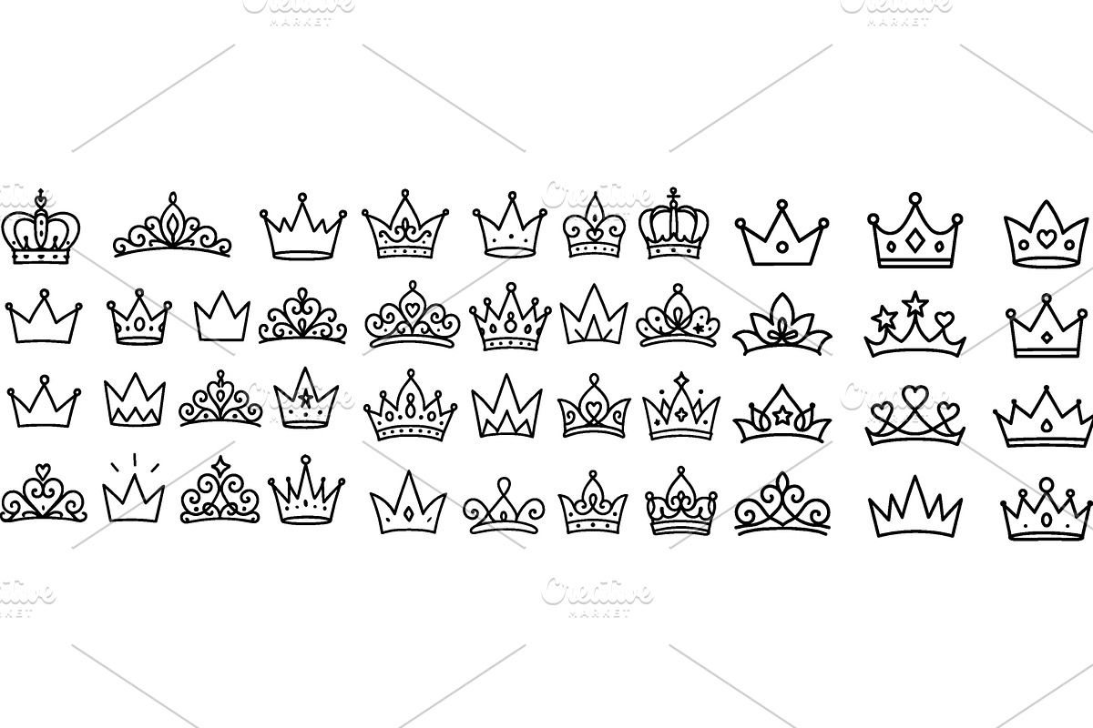 Decorative hand drawn doodle crowns, an Object Illustration by ZinetroN