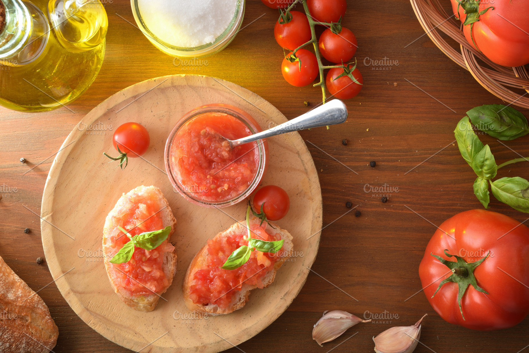 Overhead Tomato Toast with Rustic Ingredients, a Food & Drink Photo by Davizro's Market