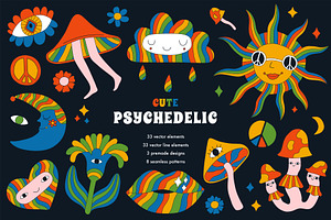 Retro Psychedelic Vector Set.