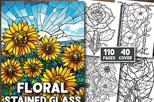 Floral Stained Glass Coloring Page, an Illustration by Design Station