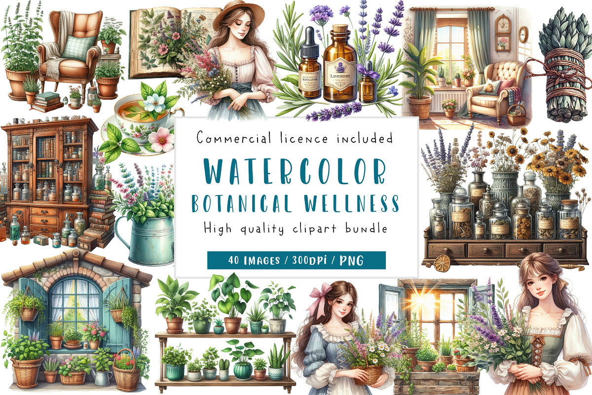 Botanical Wellness Watercolor Clipar, an Illustration by CreationArt (Photo 1 of 5)