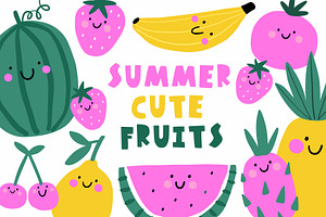 Summer Cute Fruits - vecror clipart, a Food Illustration by Barkova Nadya