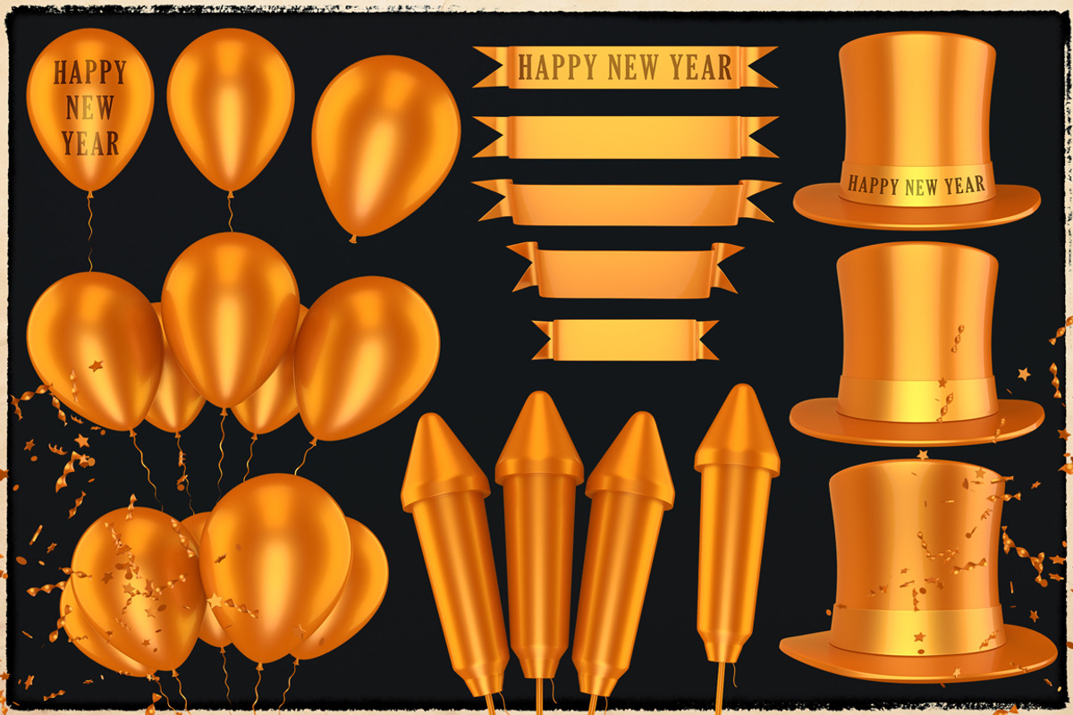 New Year 3D PNG Items Pack, an Object Graphic by pixaroma (Photo 6 of 22)