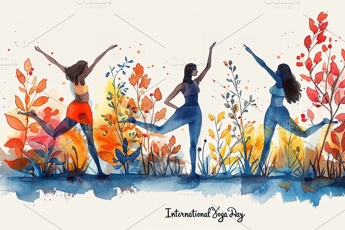 Vibrant Watercolor Illustration for International Yoga Day, an Illustration by AS photostudio
