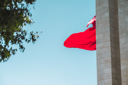 Red flag against blue sky, a Wallpaper Photo by SkyNext