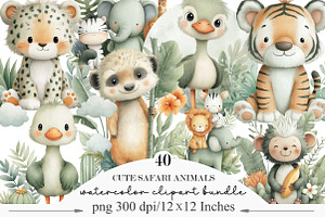 Cute Safari Animals Clipart, an Illustration by Designking