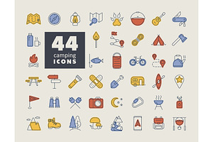 44 Camping, Hiking vector icons, an Icon by Nasik-Nosik