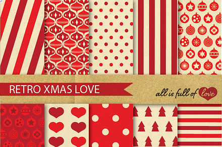 Red Christmas Vintage Patterns Set