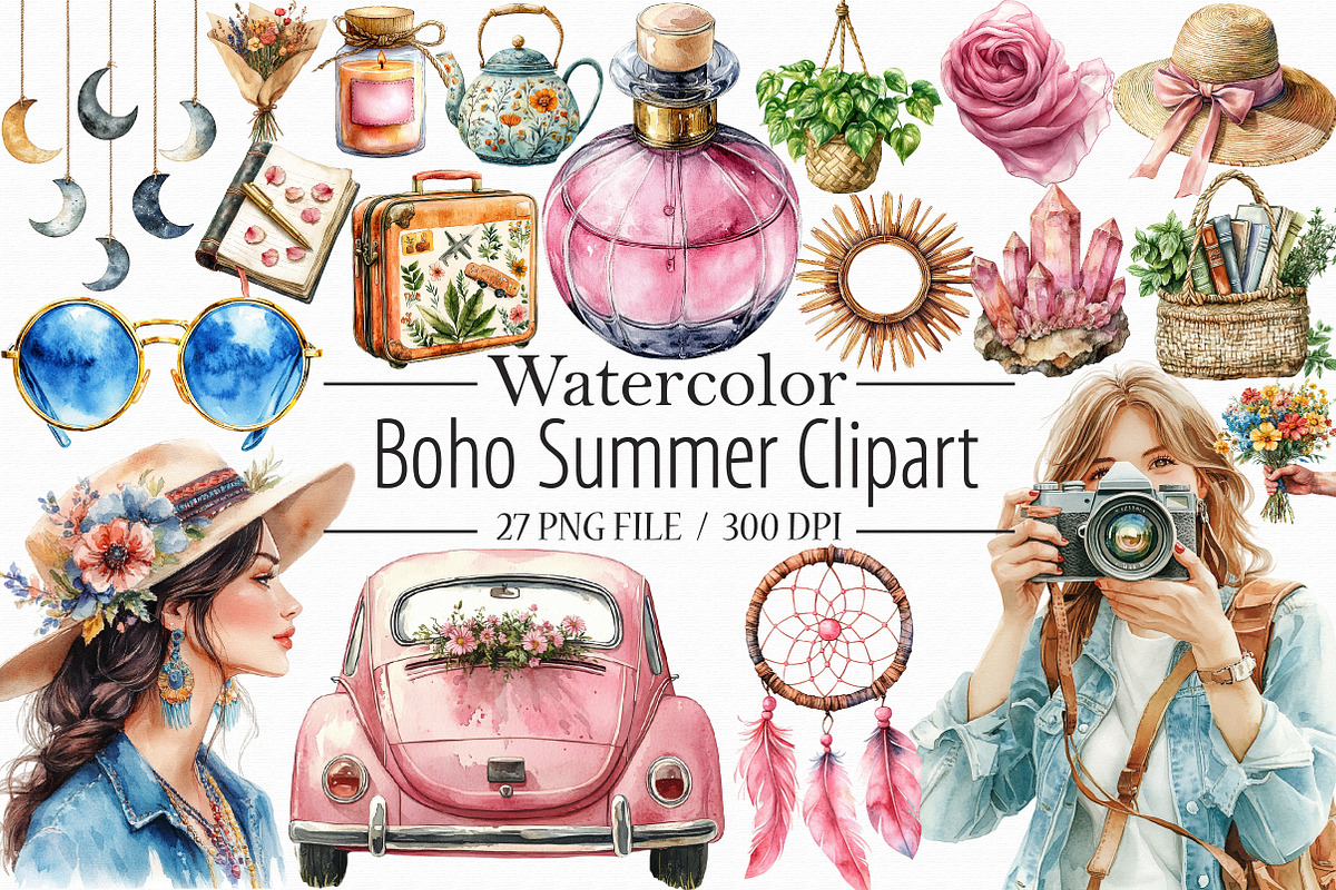 Boho Summer Clipart, an Illustration by Libby Wishes (Photo 1 of 6)