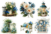 Cream and Blue Flowers Clipart, an Illustration by Designworld (Thumbnail 2 of 8)