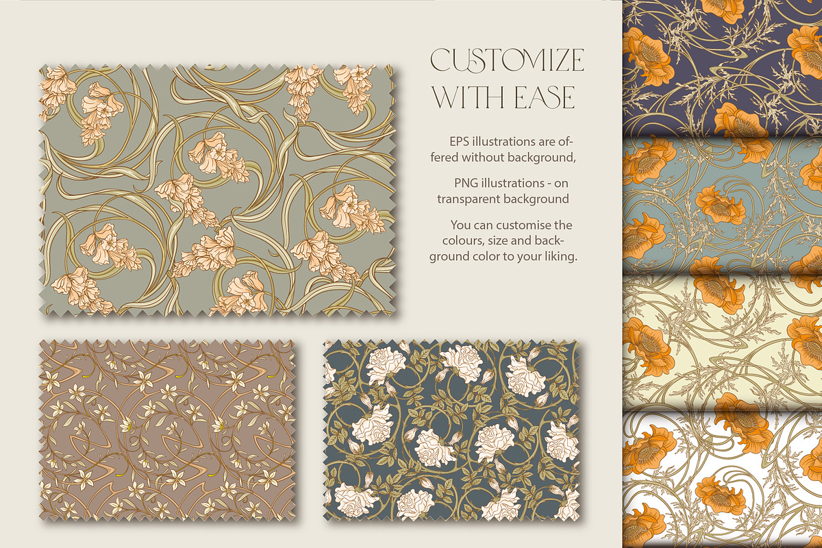 Art Nouveau Floral Seamless Patterns, a Pattern Graphic by Elen-Lane (Photo 4 of 6)