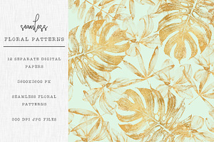 Gold Floral Seamless Patterns