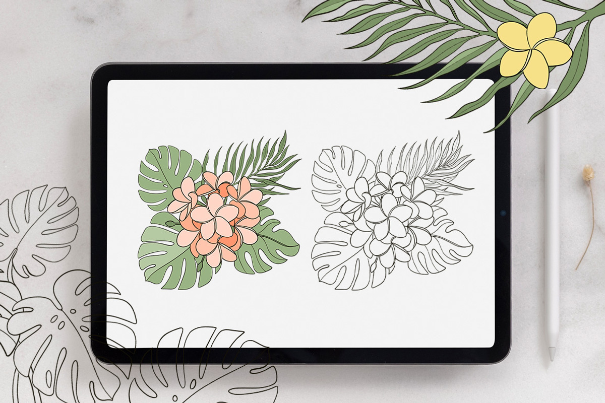 Tropical Garden 30 Procreate Stamps, a Brushes & More by Mari_Caliart (Photo 4 of 7)