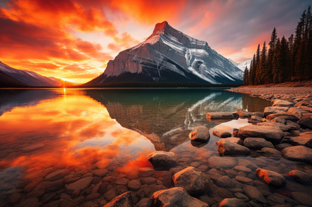 Majestic sunset over Lake Louise, Ba, a Photo by Iftikhar Alam