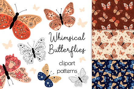 Whimsical Butterfly Clipart Patterns