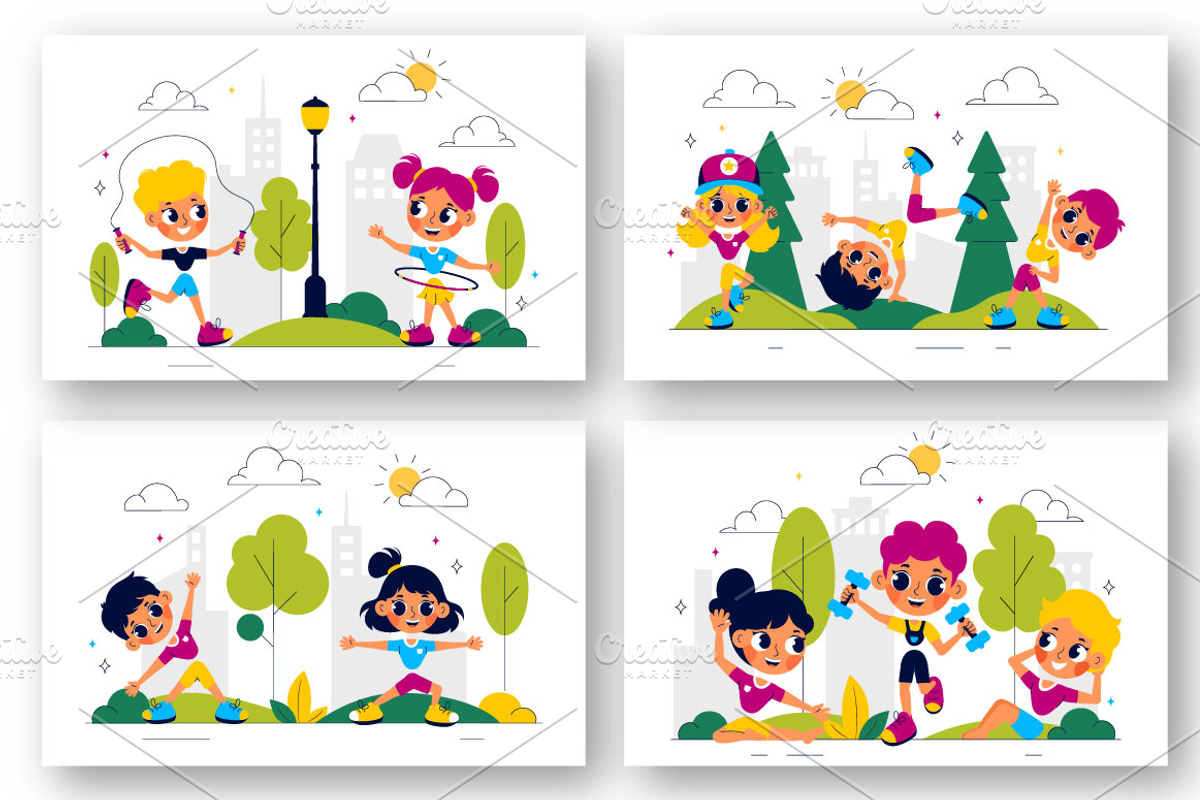 10 Happy Kids Exercise Illustration, a Person Illustration by denayunebgt (Photo 2 of 4)