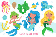 Mermaids - magic vector set, an Animal Illustration by Beauty Drops (Thumbnail 2 of 12)