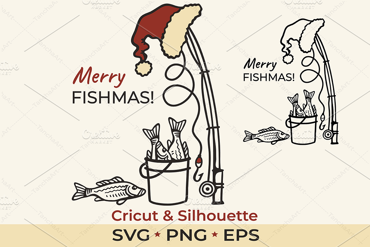 Merry Fishmas SVG Christmas Fishing, an Object Graphic by TanchaArt (Photo 1 of 7)