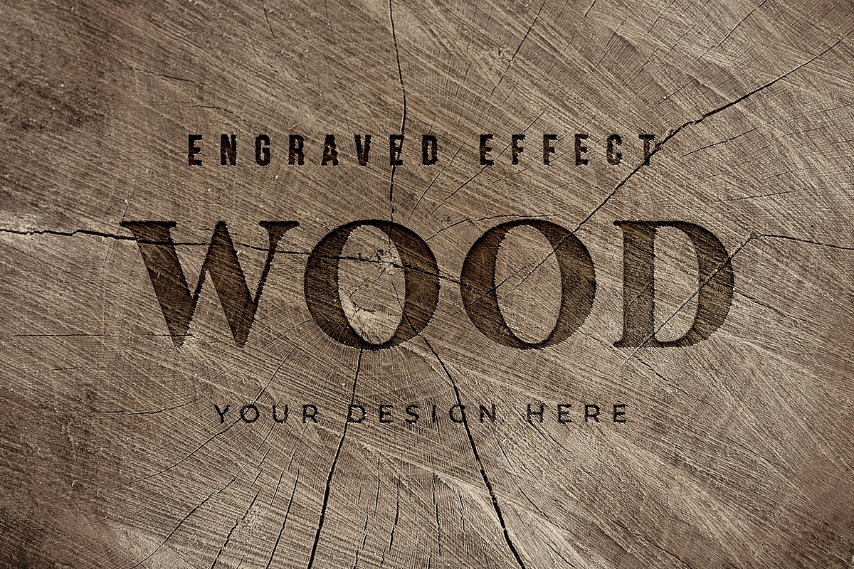 Engraved Wood Text Mockups, a Mockup by Medialoot