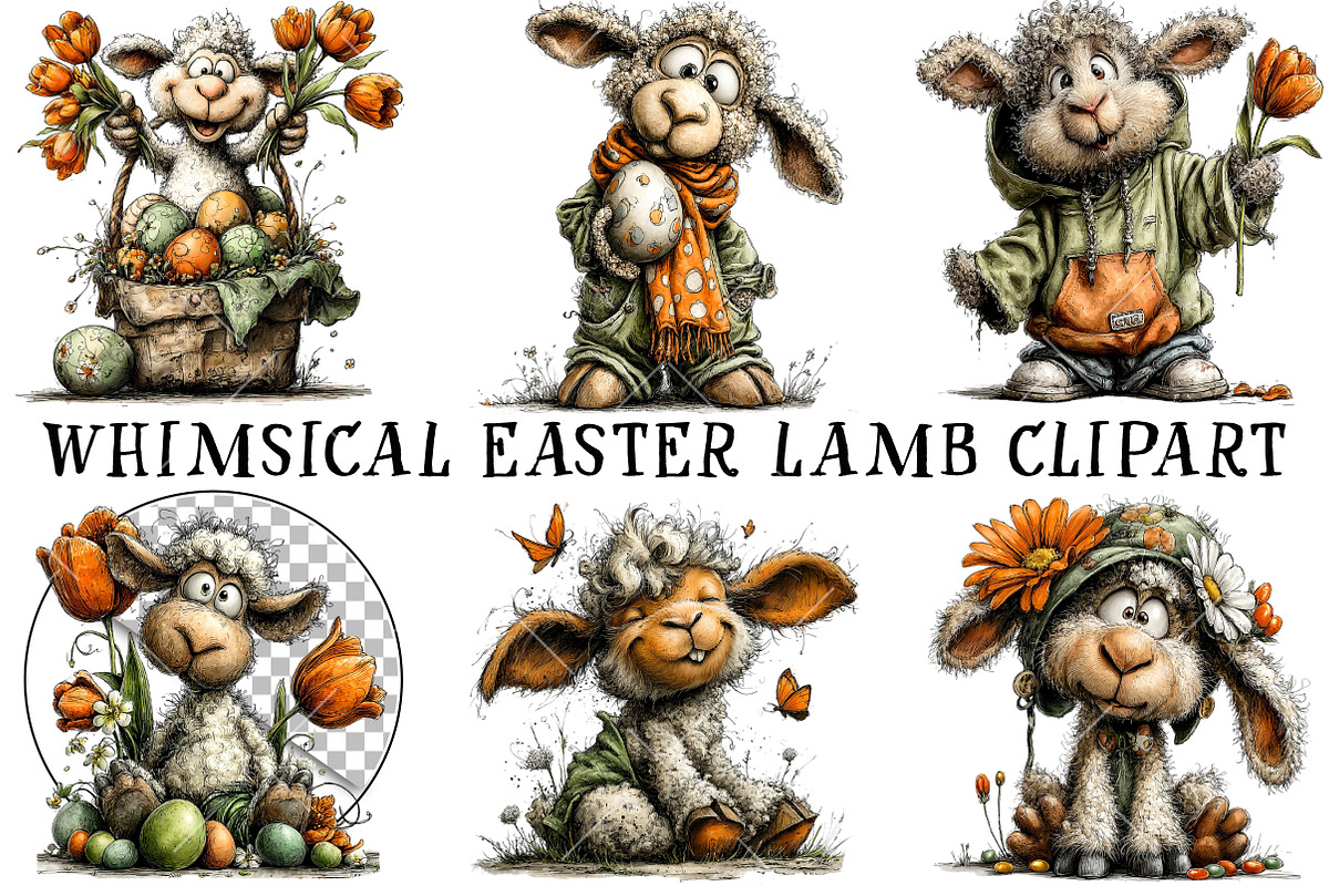 Whimsical Easter Lamb Clipart, an Illustration by OK Design (Photo 2 of 6)