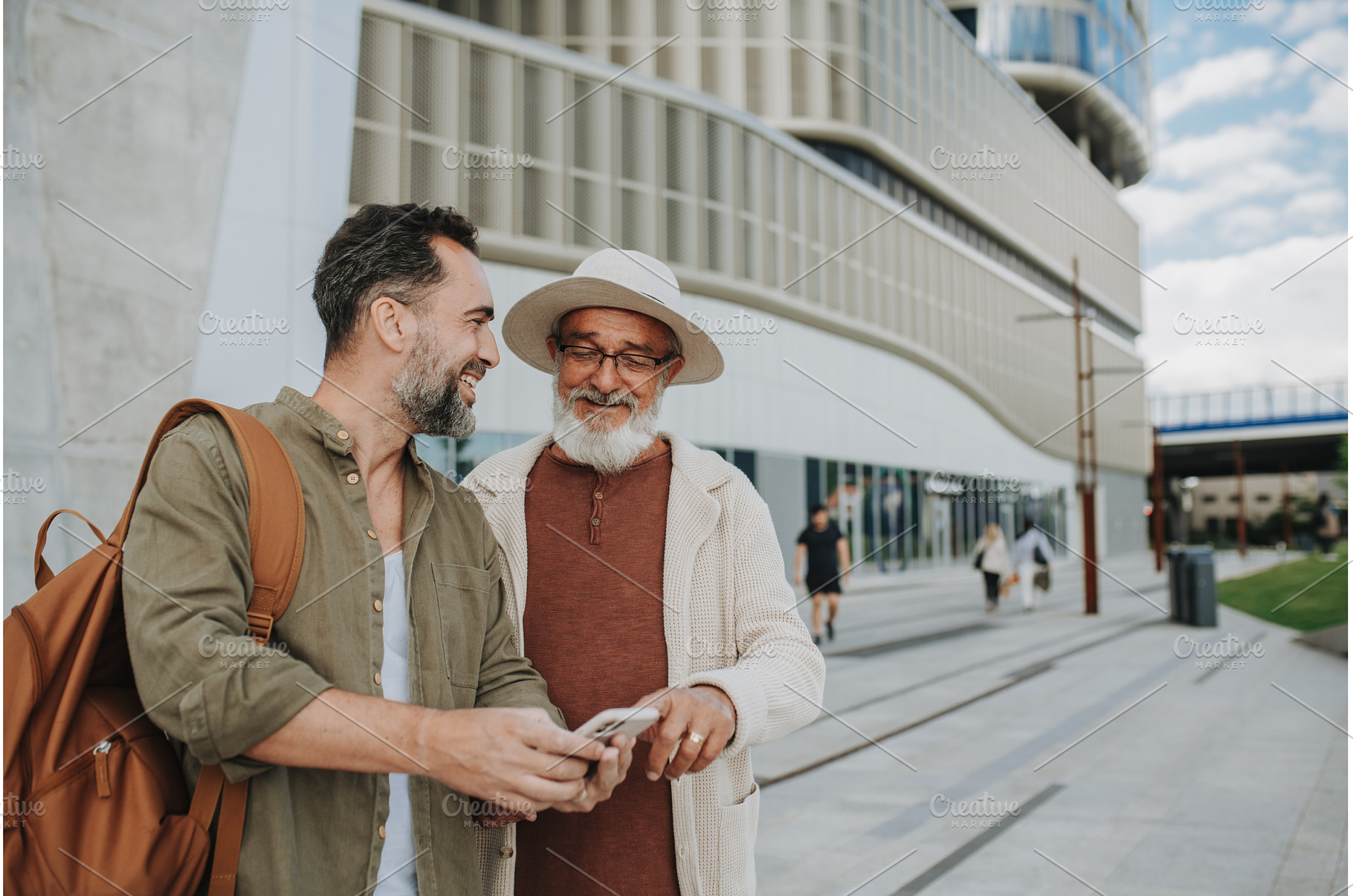 Mature son and father traveling, a Person Photo by HalfPoint