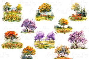 Watercolor Spring Garden Clipart