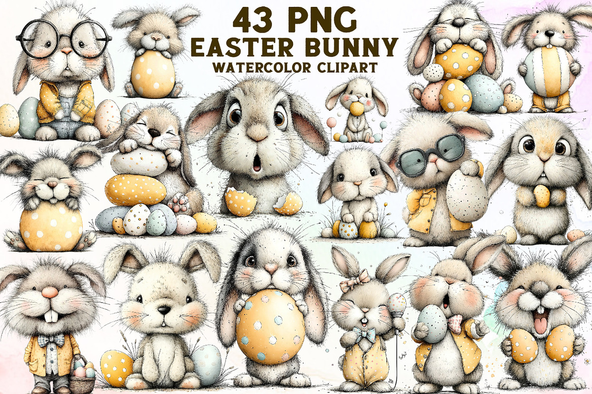 Quirky Easter Bunny Clipart Bundle, an Illustration by Sublimation Artist (Photo 1 of 7)