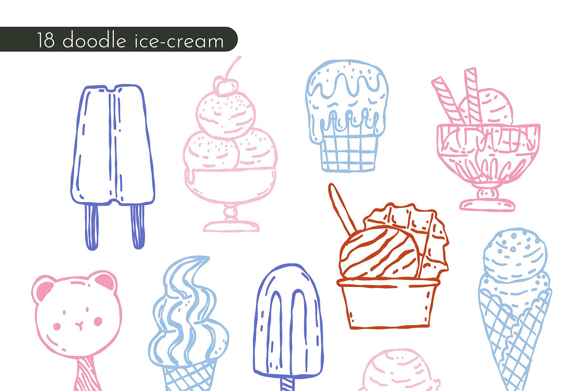 DOODLE ICE CREAM: clipart, a Food Illustration by Elliko shop (Photo 2 of 7)