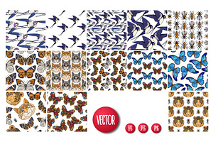 Cats, Butterflies, Birds Patterns