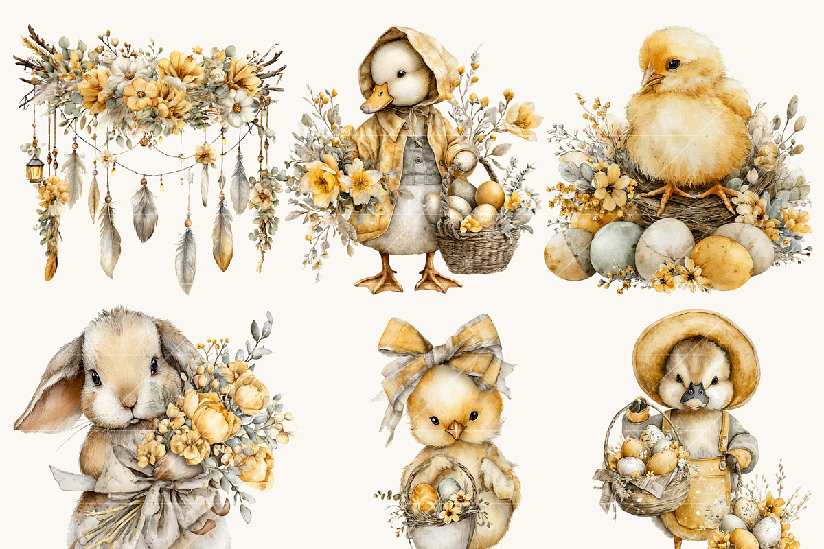 Watercolor Farmhouse Easter Clipart, an Object Illustration by BusyDaydesign (Photo 4 of 9)
