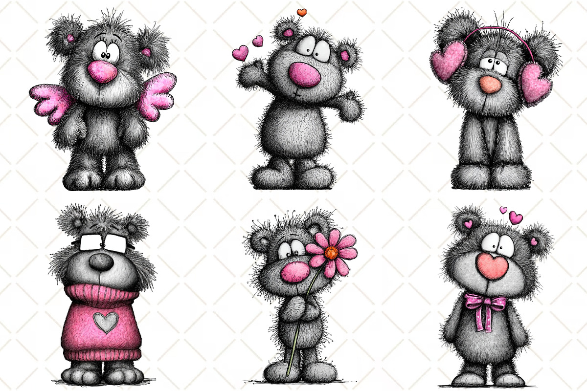 Whimsical Valentine Teddy Bear Clipa, an Illustration by Black Bird Studio (Photo 6 of 6)