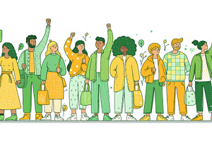 A diverse group of people standing together, raising their fists in solidarity., a Person Photo by Textures & Backgrounds